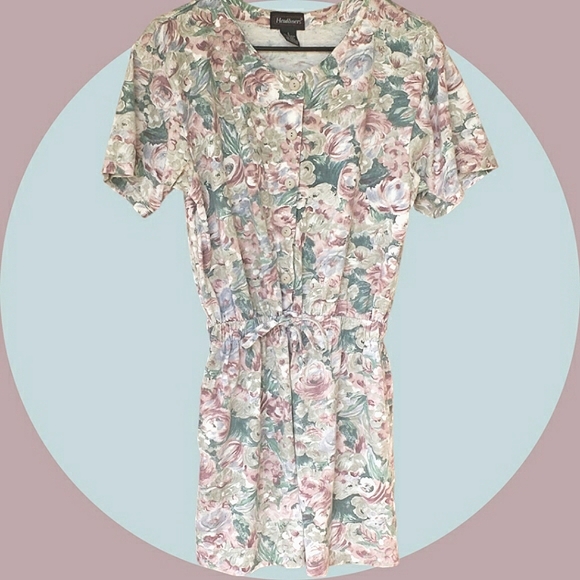 Vtg 90s muted floral abstract jersey knit romper - Picture 1 of 12